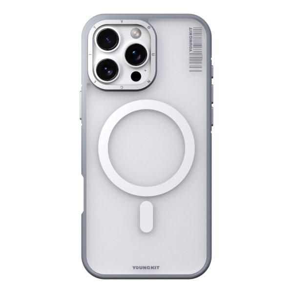 Forro para iPhone 16 Pro Max con diseño Rock Sand Soft Touch Grey de Youngkit, que ofrece un acabado mate y textura suave para una protección avanzada.