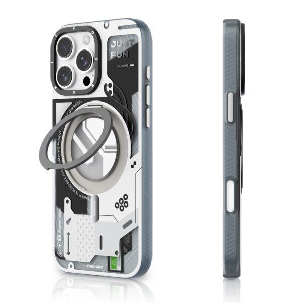 Case iPhone 15 Pro Max - Cyberpunk 360° Spin Magnetic Stand White | Youngkit