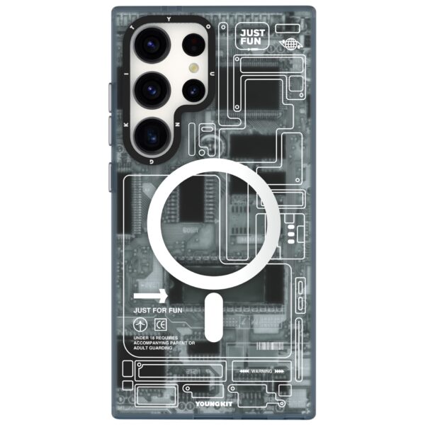 Forro para Samsung S25 Ultra con diseño Futuristic Circuit Board en color gris de Youngkit, con protección avanzada y estilo tecnológico.