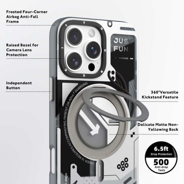 Case iPhone 15 Pro Max - Cyberpunk 360° Spin Magnetic Stand White | Youngkit