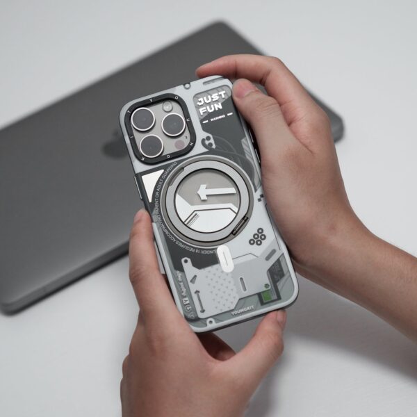 Case iPhone 15 Pro Max - Cyberpunk 360° Spin Magnetic Stand White | Youngkit