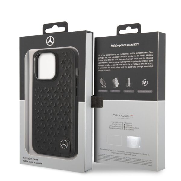 Case iPhone 14 Pro – Piel Negra con Patrón de Estrellas | Mercedes-Benz