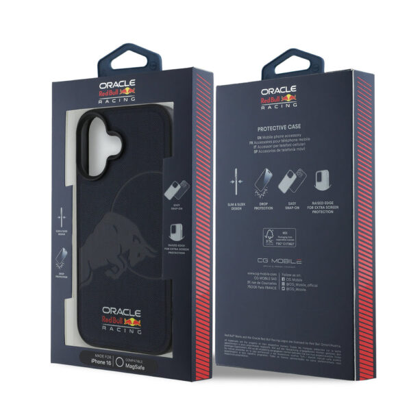 Case iPhone 16 – Leather Meshed Debossed Bull MagSafe (Navy Blue) | Red Bull