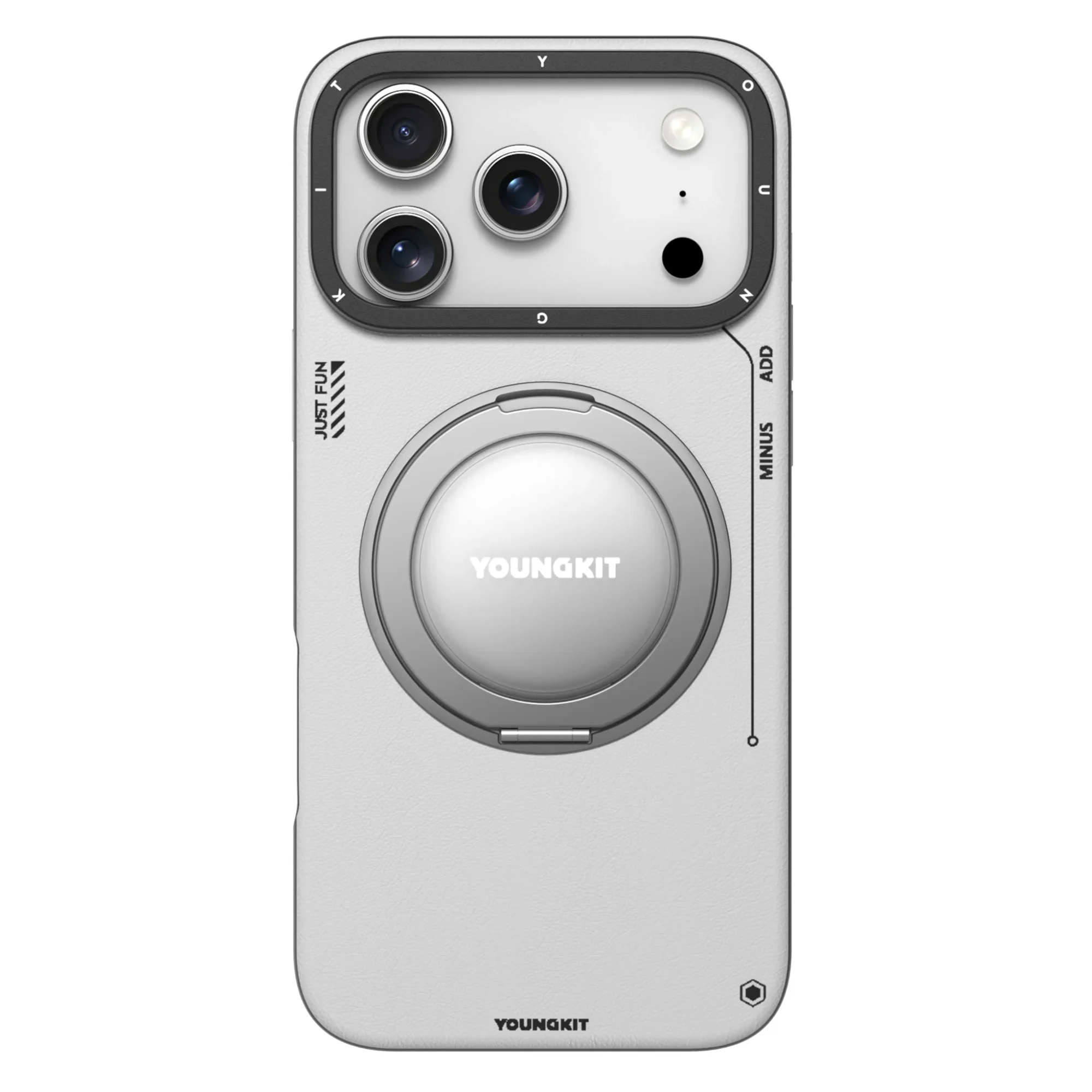 Case iPhone 17 Pro Max – Leather 360º Spin Magnetic Stand White | Youngkit