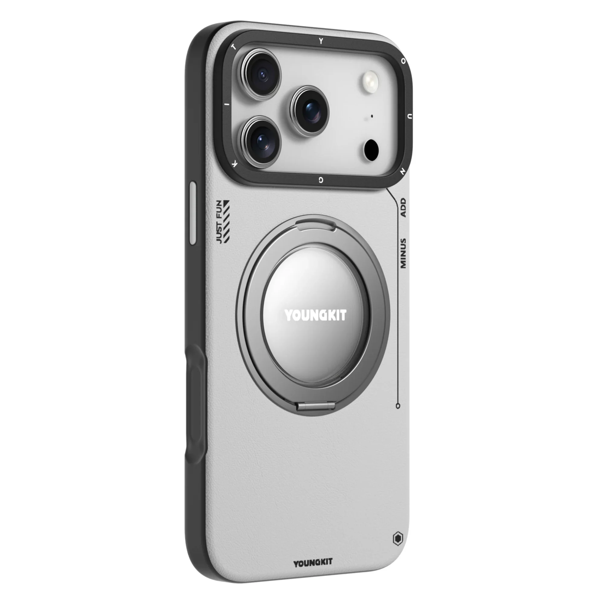 Case iPhone 17 Pro Max – Leather 360º Spin Magnetic Stand White | Youngkit