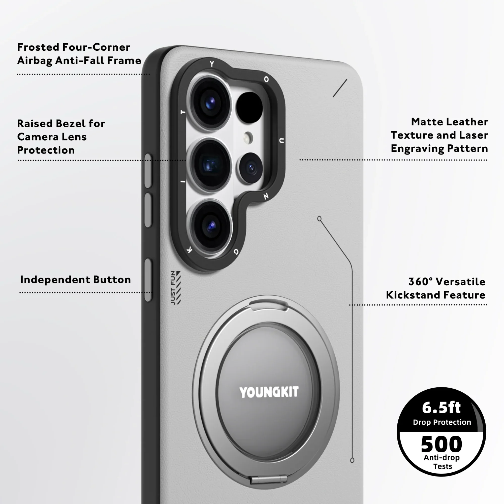 Case Samsung S26 Ultra – Leather 360º Spin Magnetic Stand White | Youngkit