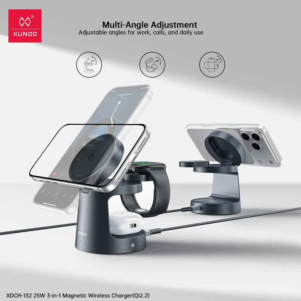 WIRELESS-STATION-CHARGER-XDCH-132-XUNDD5 Estación de Carga Magsafe 3 en 1 Qi2 25W | XUNDD XDCH-132