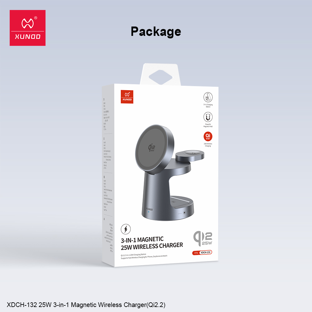 WIRELESS-STATION-CHARGER-XDCH-132-XUNDD8 Estación de Carga Magsafe 3 en 1 Qi2 25W | XUNDD XDCH-132