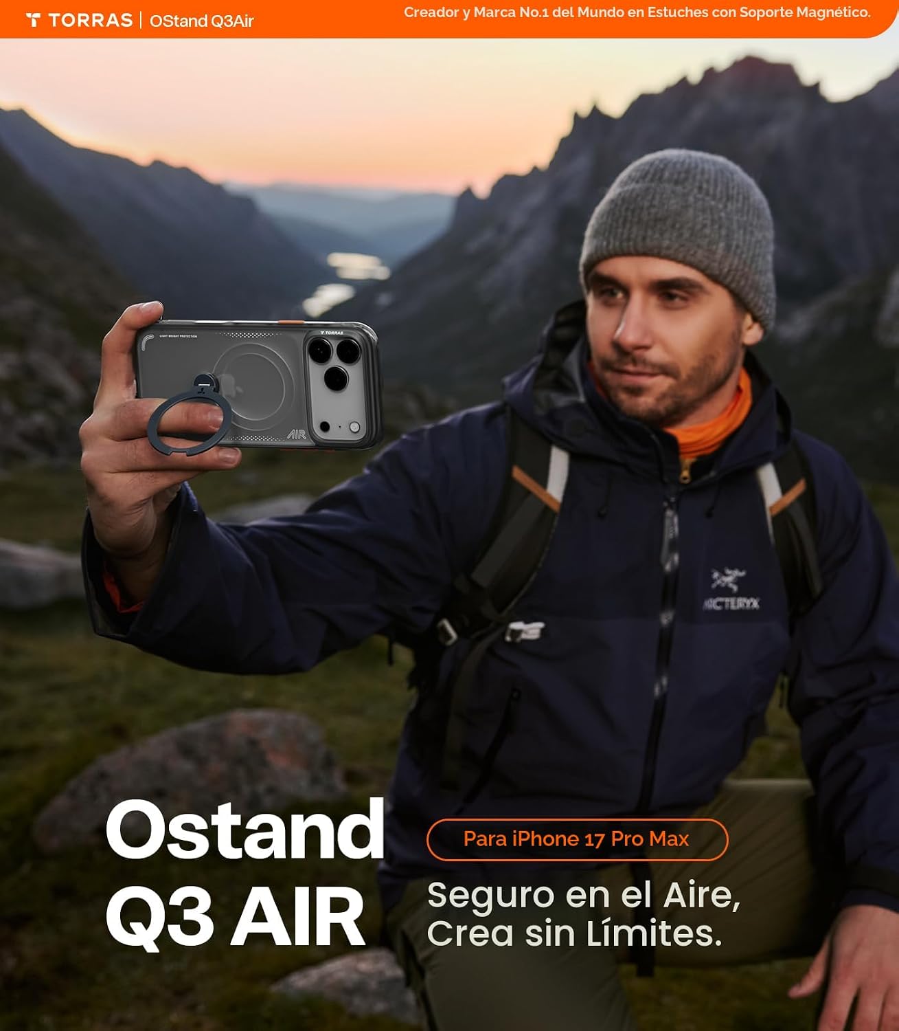 Case iPhone 17 Pro Max - Ostand Q3 Air Magsafe Shadow Black 360° | Torras