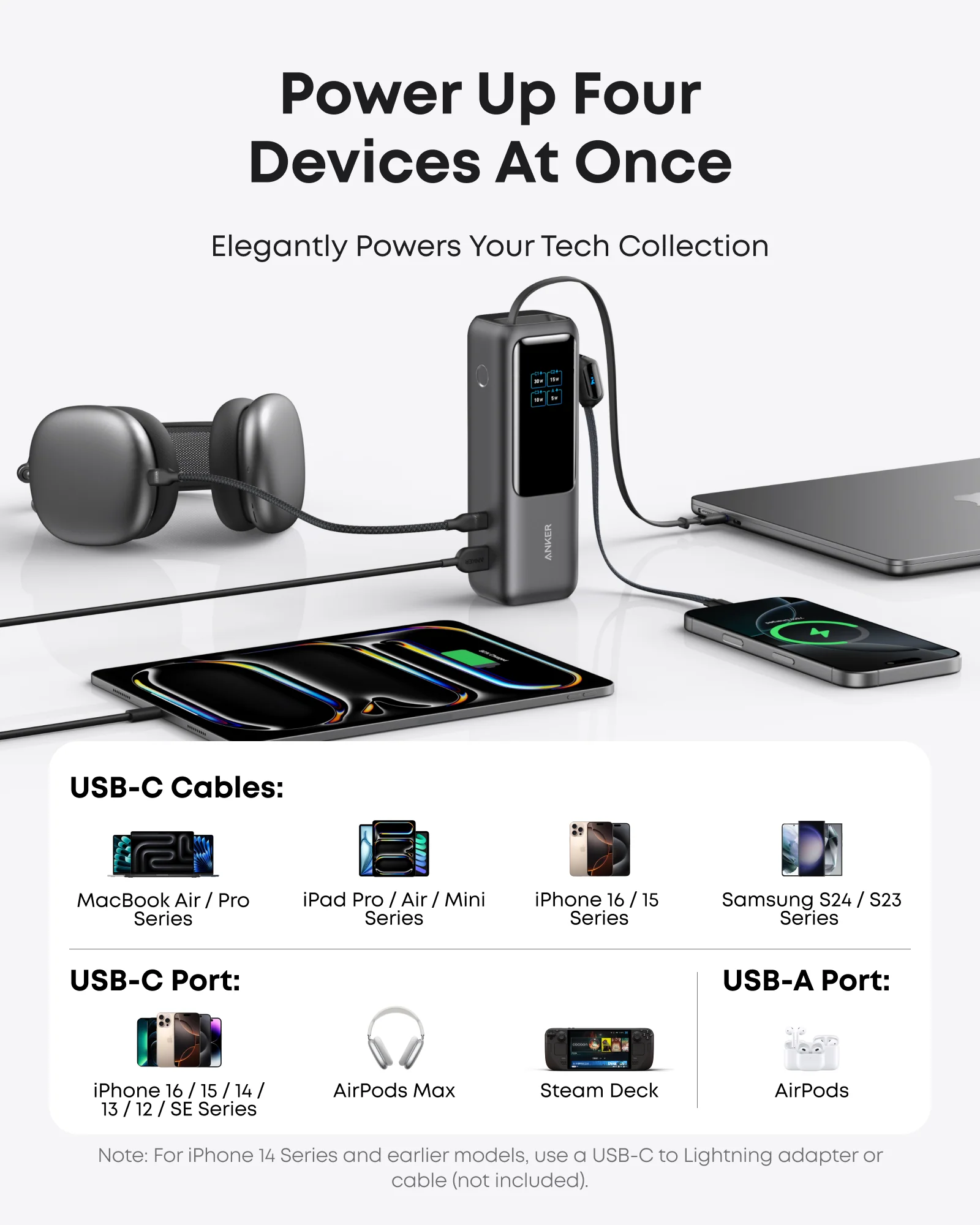 Power Bank 25K – 165W con Cables Integrados y Pantalla Inteligente | ANKER