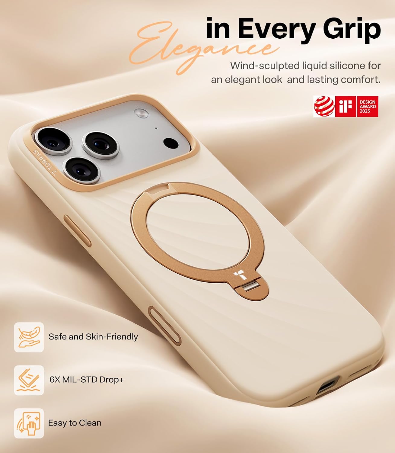 CASE-IPHONE-18-PRO-MAX-TORRAS-Q3-WIND-CREAM10 Case iPhone 18 Pro Max 17 Pro Max - Ostand Q3 Silicone Wind Limited Magsafe Cream Apricot | Torras