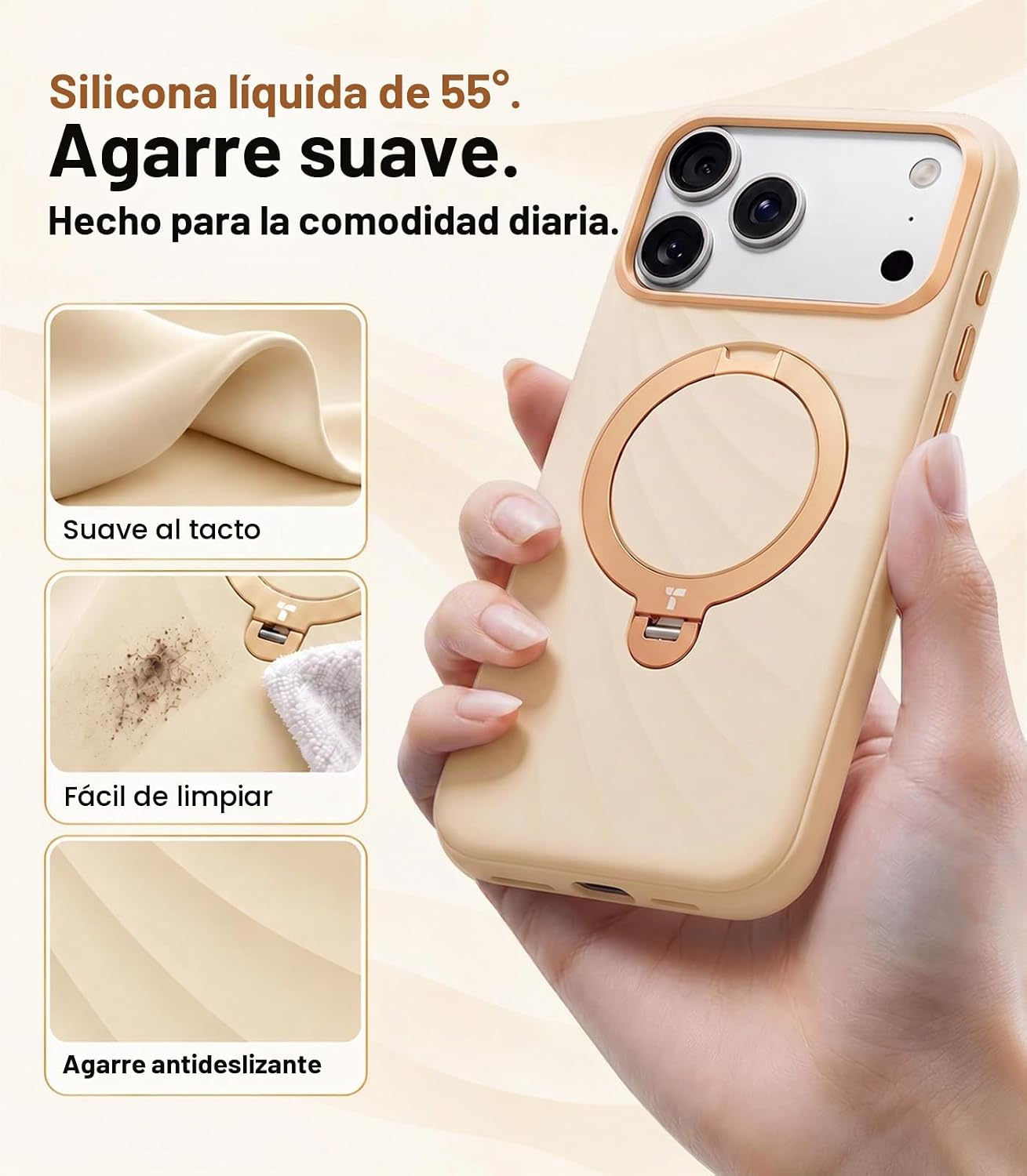 CASE-IPHONE-18-PRO-MAX-TORRAS-Q3-WIND-CREAM2 Case iPhone 18 Pro Max 17 Pro Max - Ostand Q3 Silicone Wind Limited Magsafe Cream Apricot | Torras