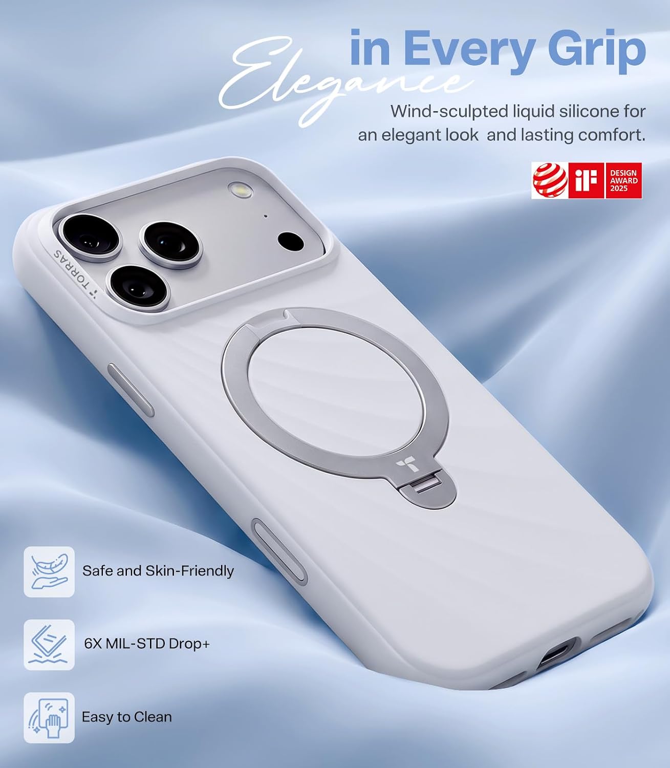 CASE-IPHONE-18-PRO-MAX-TORRAS-Q3-WIND-WHITE10 Case iPhone 18 Pro Max 17 Pro Max - Ostand Q3 Silicone Wind Limited Magsafe Pearl White | Torras